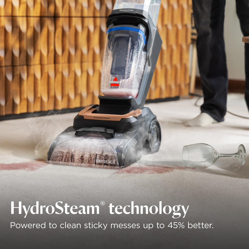 BISSELL Revolution HydroSteam Carpet Cleaner, Upright Deep Cleaner, HydroSteam Technology, 4-inch Self-Cleaning Tough Stain Tool & Formulas Included, 4123