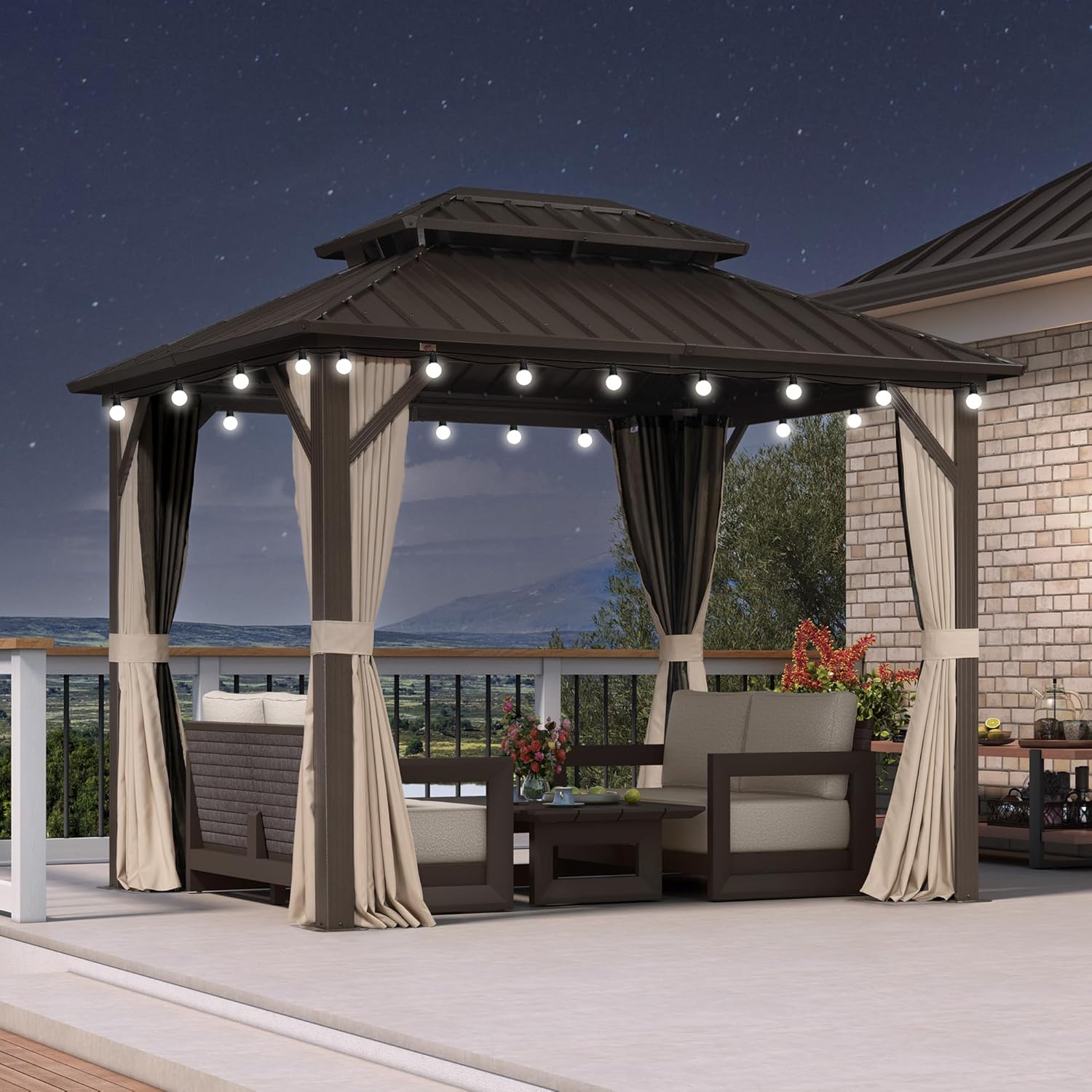 PURPLE LEAF 8 X 10 Ft Hardtop Gazebo LED Bronze