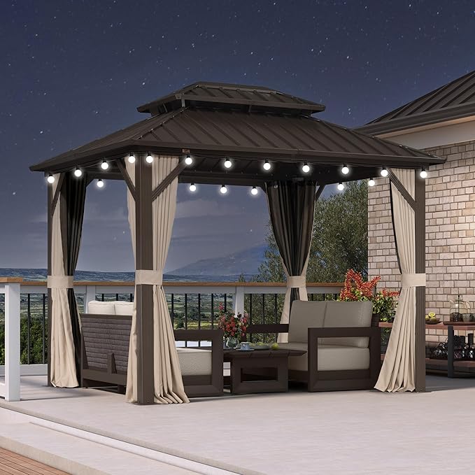 PURPLE LEAF 8 X 10 Ft Hardtop Gazebo LED Bronze
