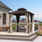 PURPLE LEAF Outdoor Hardtop Gazebo Double Roof Galvanized Steel with Curtains