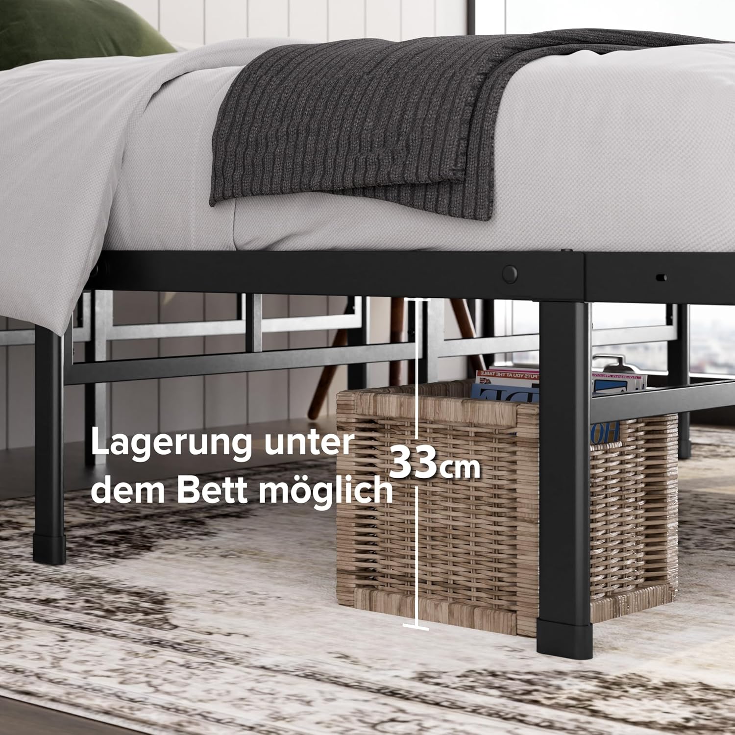 Zinus Justin Bed Frame with Under Bed Storage Metal Platform Black