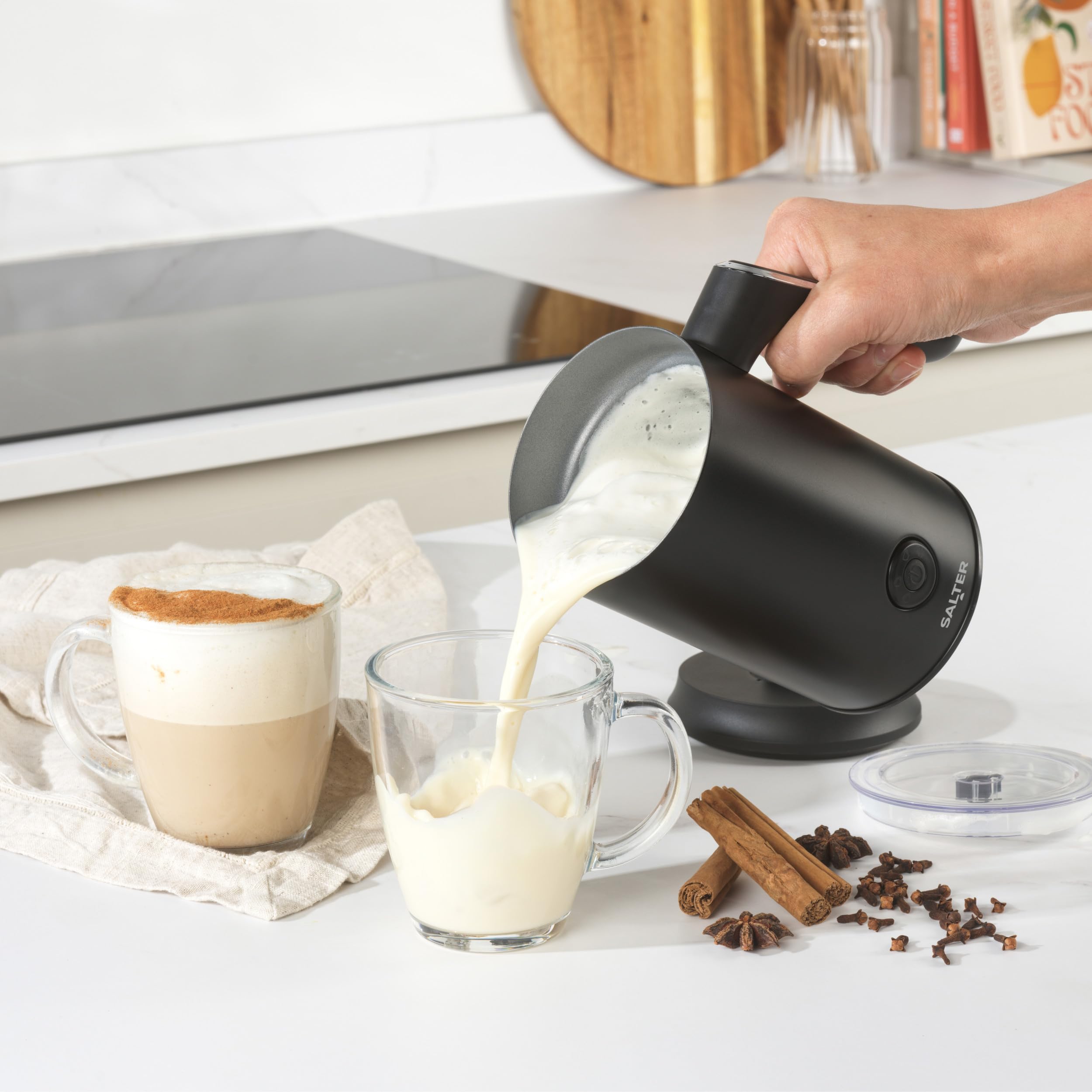 Salter Chocolatier Hot Chocolate Maker - 4-in-1 Electric Milk Frother, Cordless Hot & Cold Milk Foamer 115ml, One Cup 240ml Milk Steamer Heater, LED Control Panel, for Coffee, Cappuccino, Latte, 500W