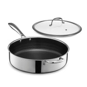 HexClad Hybrid Nonstick 5.5 Litre Deep Sauté Pan and Lid, Dishwasher and Oven-Safe, Compatible with All Cooktops