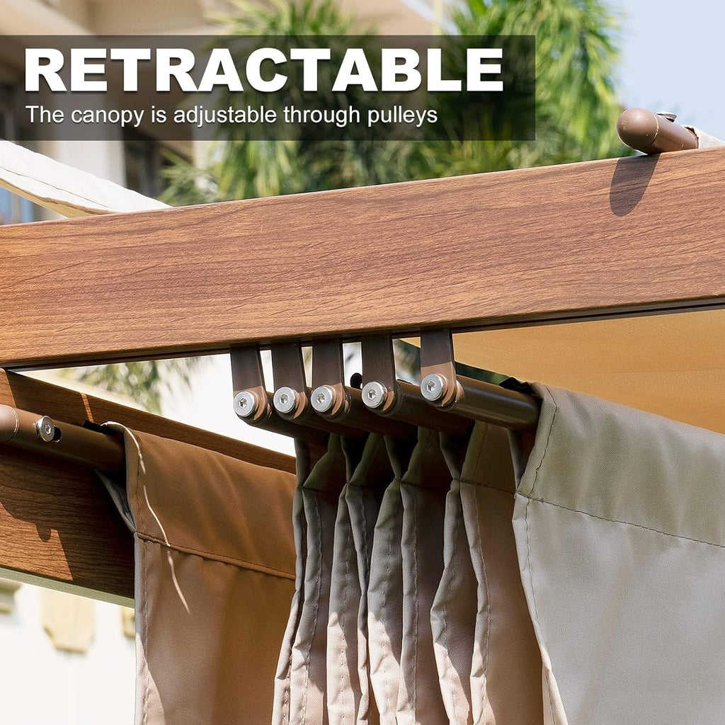 OLILAWN 10 X 12 Ft Retractable Pergola Shade Cover Khaki