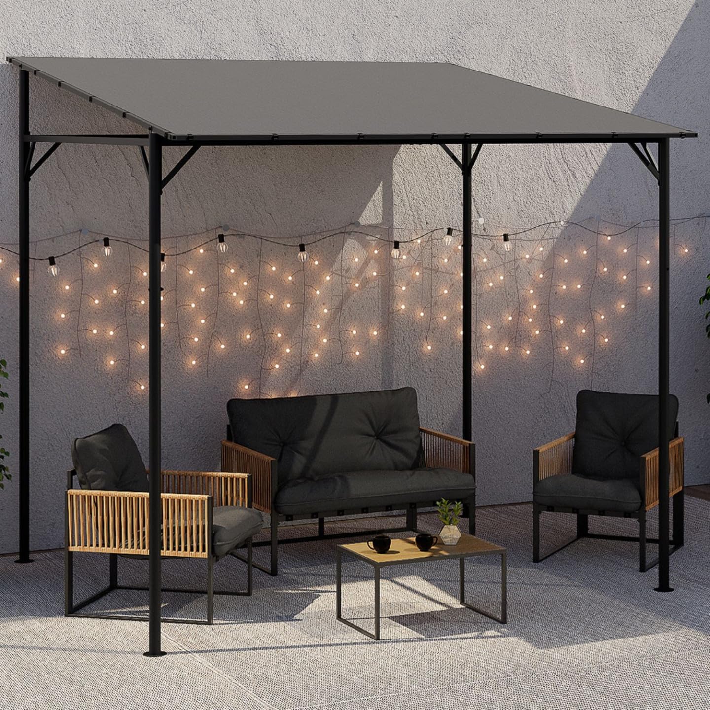 IDMarket Attached Pergola 4 Legs 2.3 x 2.4 m Steel Waterproof Grey