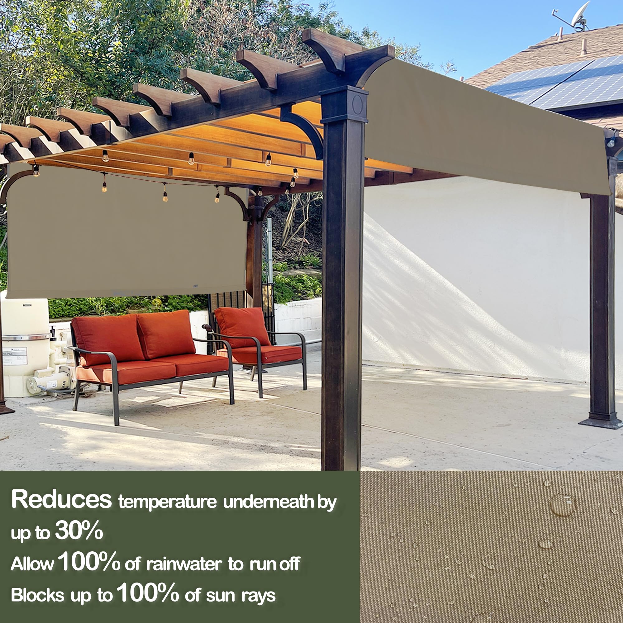 Alion Home Wasserdichte Pergola-Abdeckung – Universal-Ersatzdach (3,5 m L x 3,4 m B, schlammiges Wasser)