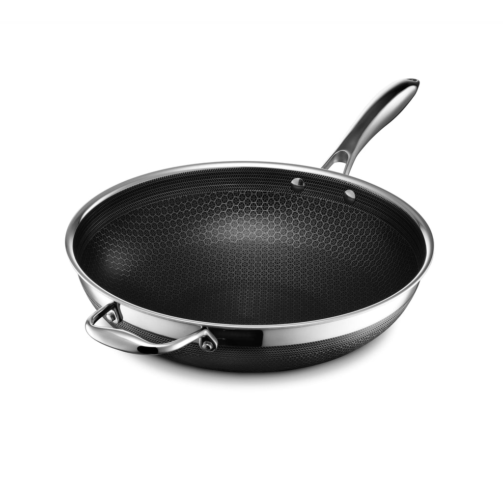 HexClad Hybrid Nonstick 15-Piece Cookware Set, 12" Wok, 8", 10", and 12" Pans with Lids, 2, 3, and 8Qt Pots with Lids, and 2 Silicone Trivets, Stay-Cool Handles, Dishwasher and Oven-Safe