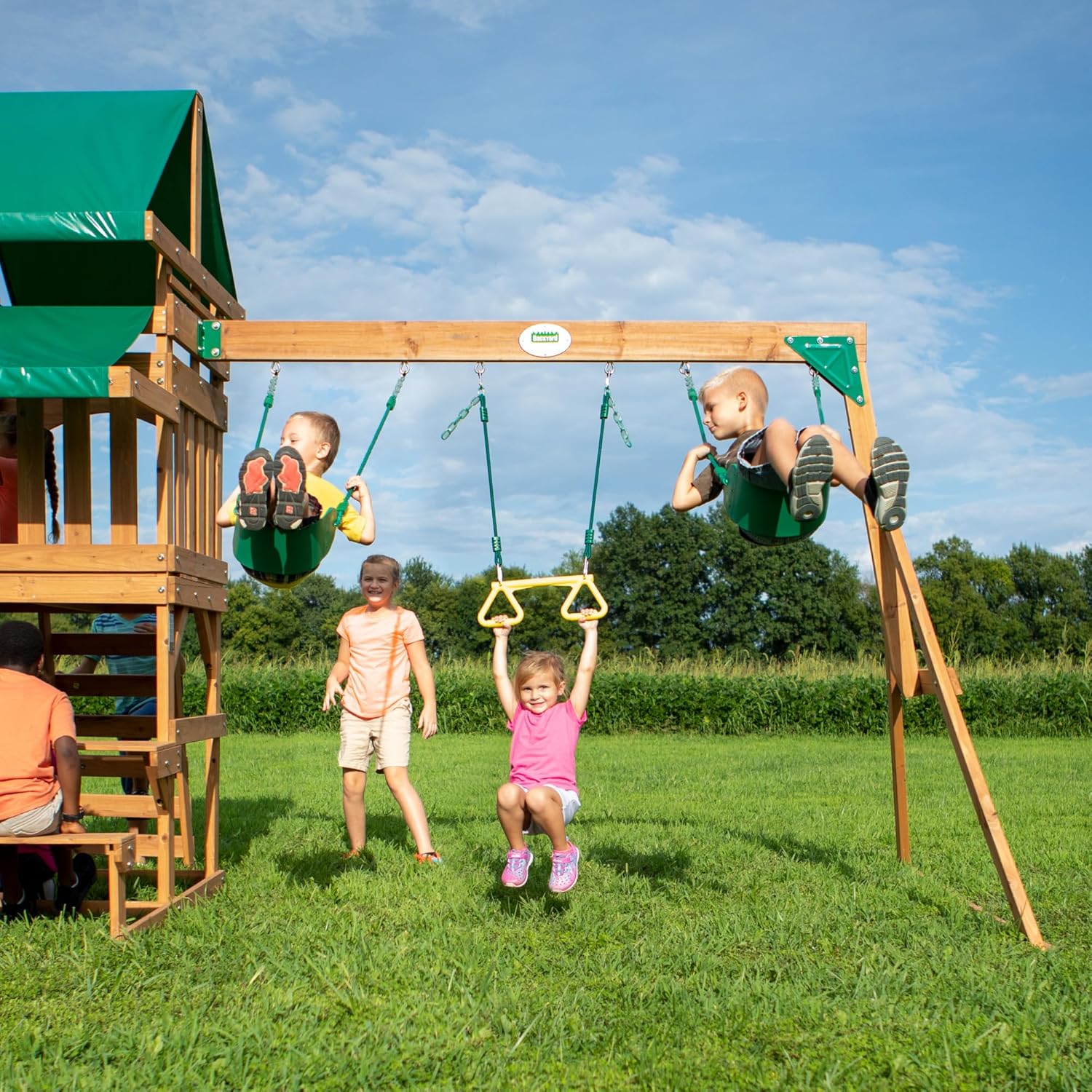Backyard Discovery Belmont Cedar Wood Swing Set Wave Slide