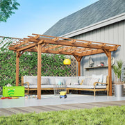 Outdoor Wooden Pergola 12x10 ft with Trellis Roof for Climbing Plants Brown