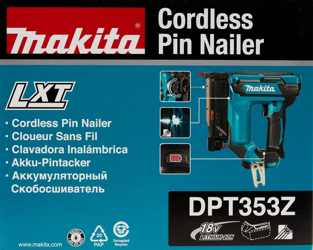Makita DPT353Z 18V Li-Ion LXT Pin Nailer - Batteries And Charger Not Included