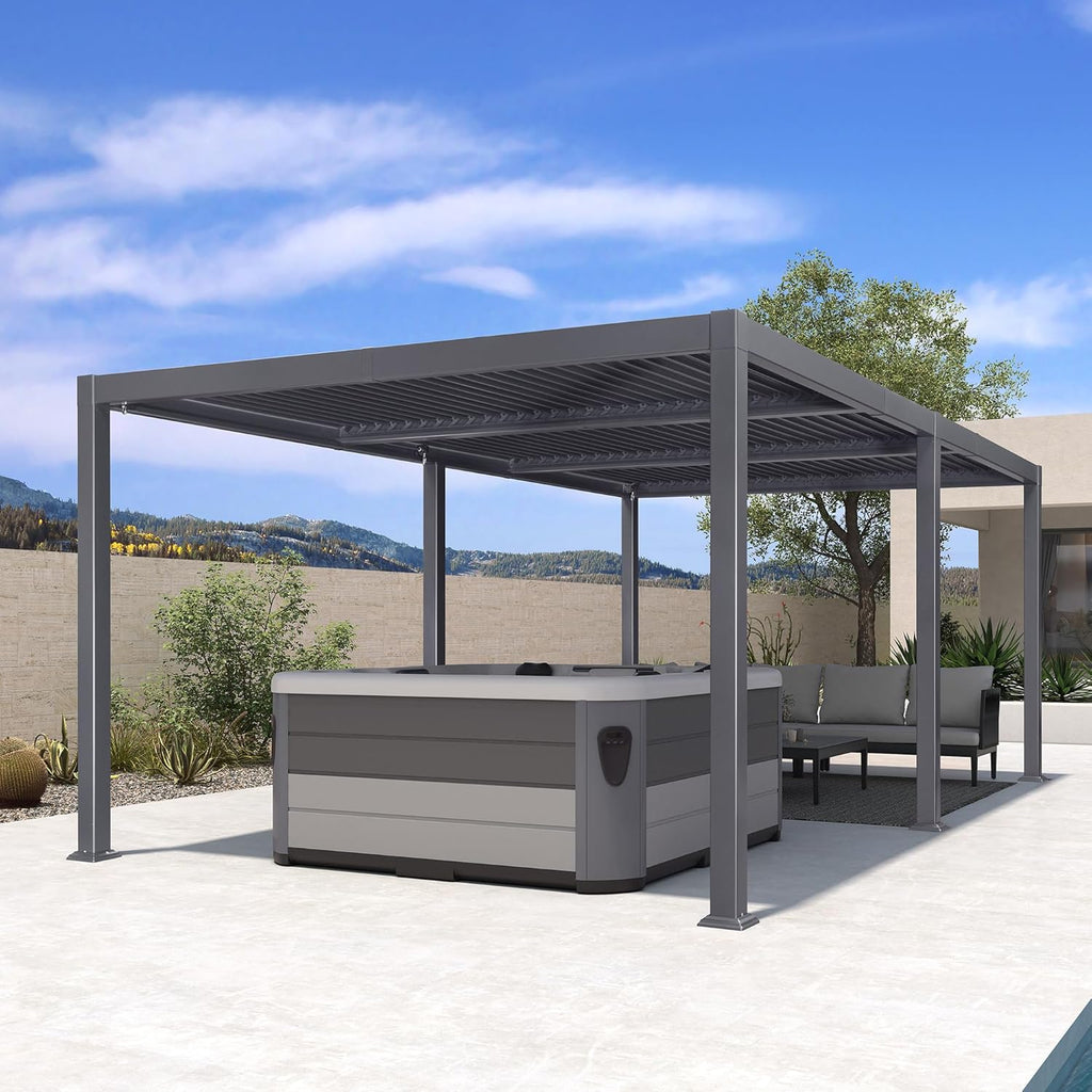 PURPLE LEAF 3.5x6.25m Freestanding Aluminum Pergola Adjustable Slat Roof Grey