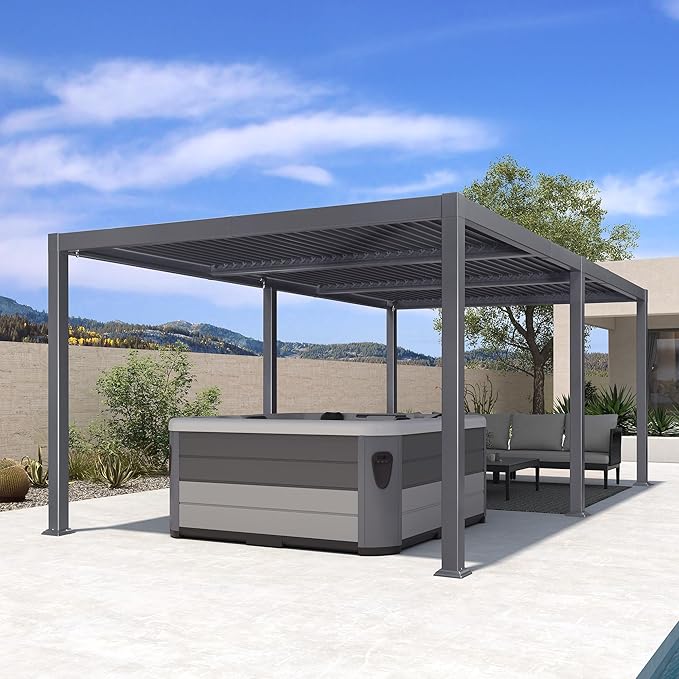 PURPLE LEAF 3.5x6.25m Freestanding Aluminum Pergola Adjustable Slat Roof Grey