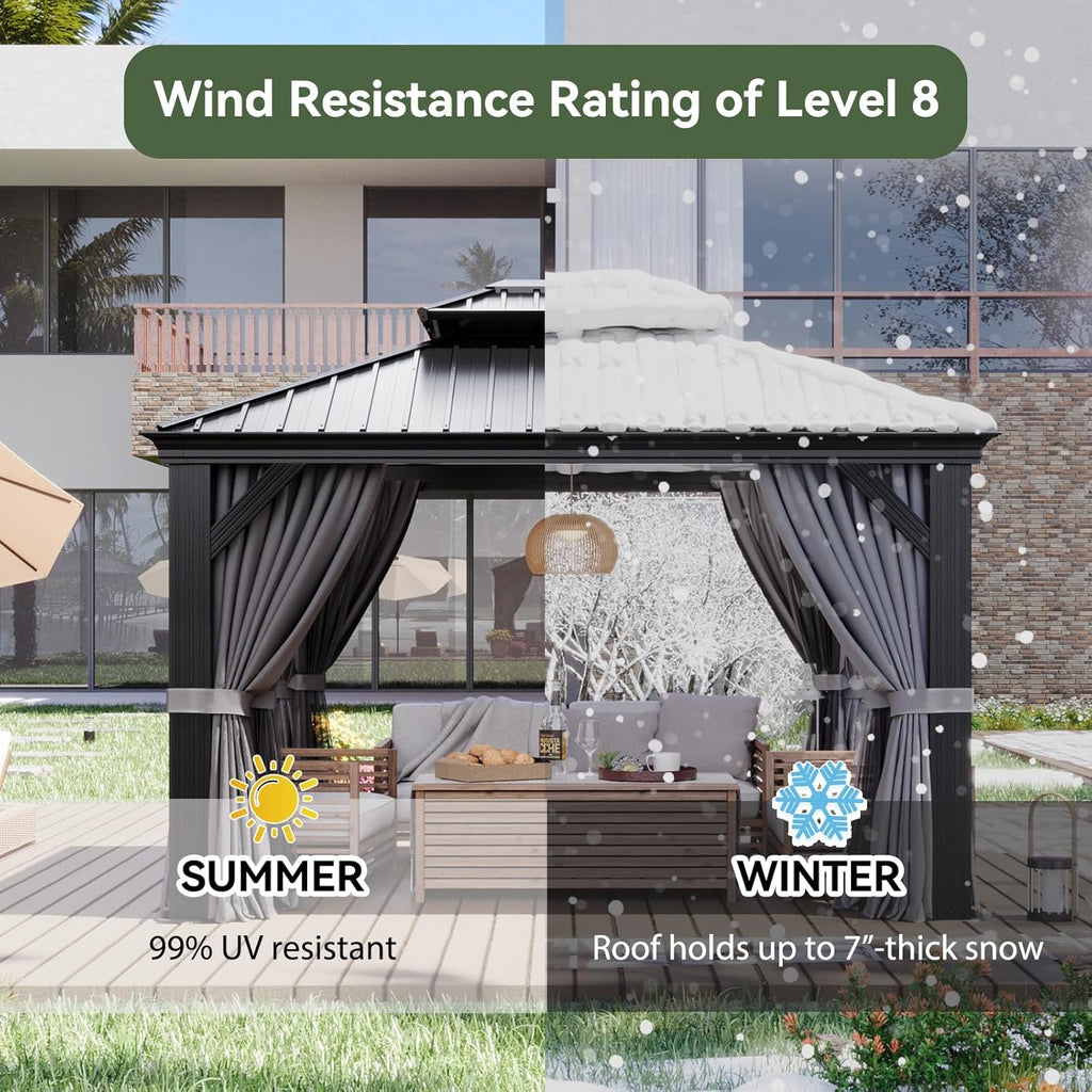 Aoxun Aluminum Hardtop Gazebo With Drainage System Gray