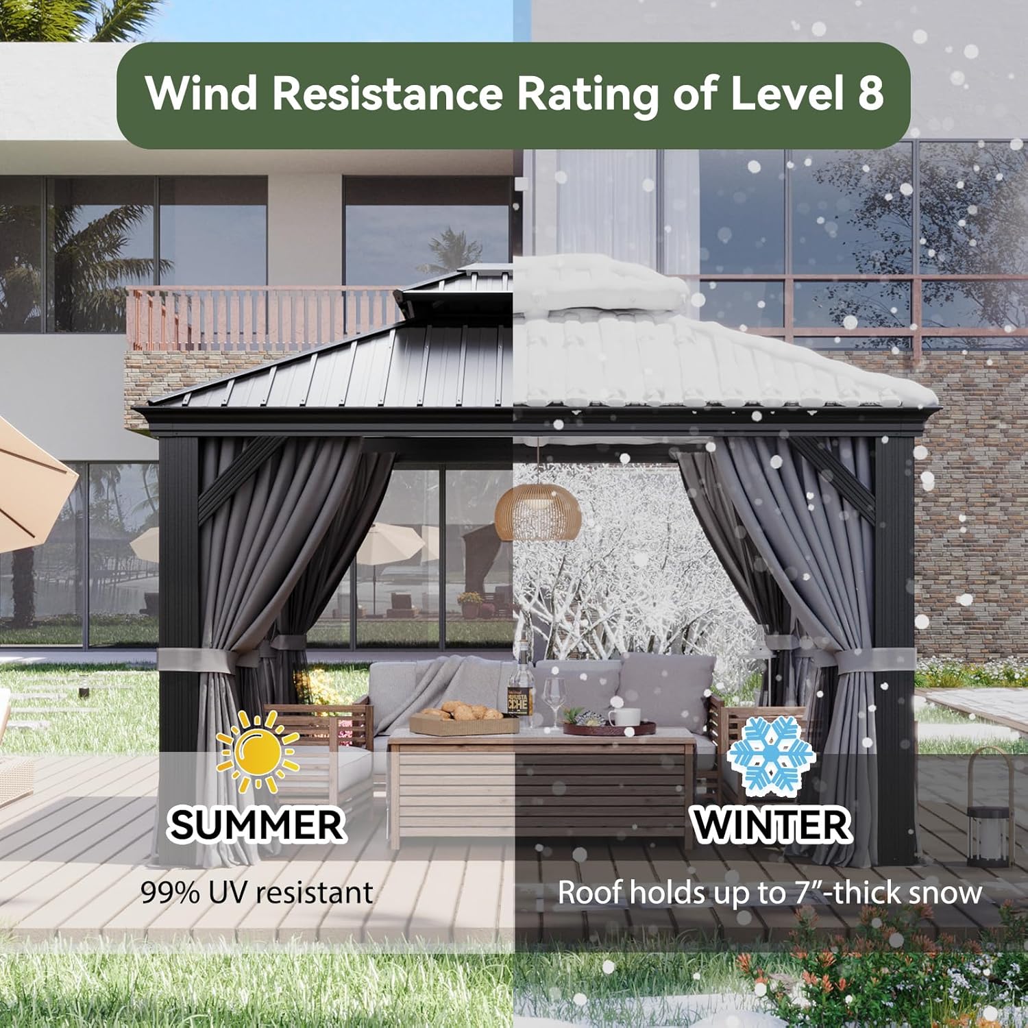 Aoxun Aluminum Hardtop Gazebo With Drainage System Gray