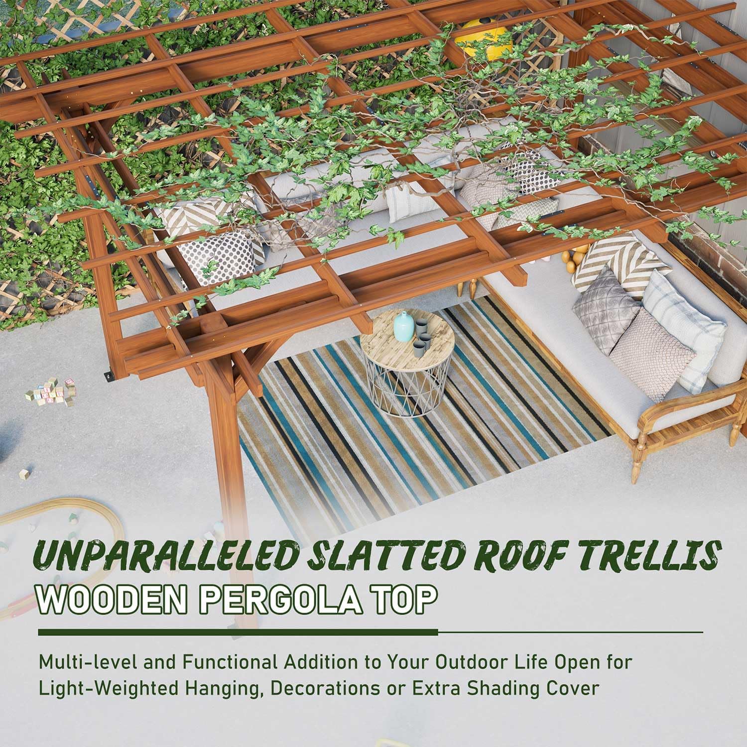 Outdoor Wooden Pergola 12x10 ft with Trellis Roof for Climbing Plants Brown