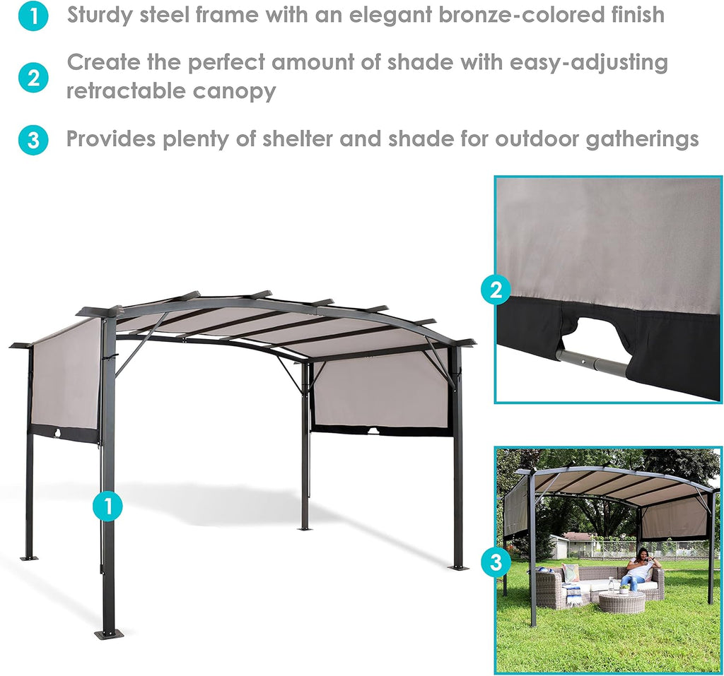 Sunnydaze Decor 9 X 12 FT Outdoor Arched Pergola With Retractable Canopy Gray