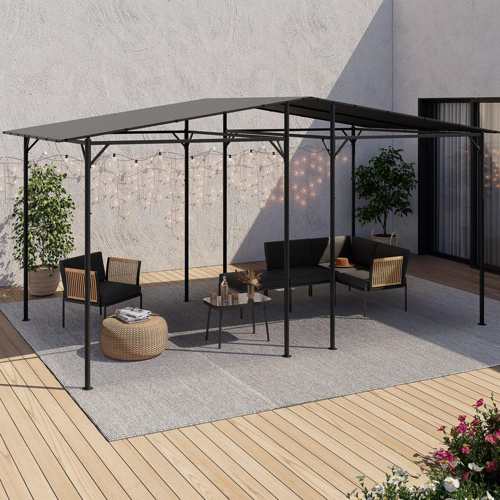 IDMarket Attached Pergola 4 Legs 2.3 x 2.4 m Steel Waterproof Grey