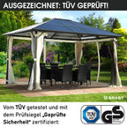 BRAST® Alu Pavillon Summerdream | viele Modelle & Farben | Größen 3x3m 3x4m | Moskitonetz + LEDs | TÜV geprüft | wasserdicht | UV-Schutz | festes Dach | 3x4m Beige LEDs