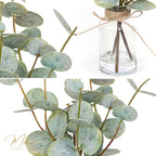 Muhanjia Artificial Eucalyptus Stems in Glass Vase with Faux Water,3Pcs Fake Plant with Double-Sided Green Leaves for Centerpiece(Double-Sided Green Eucalyptus)