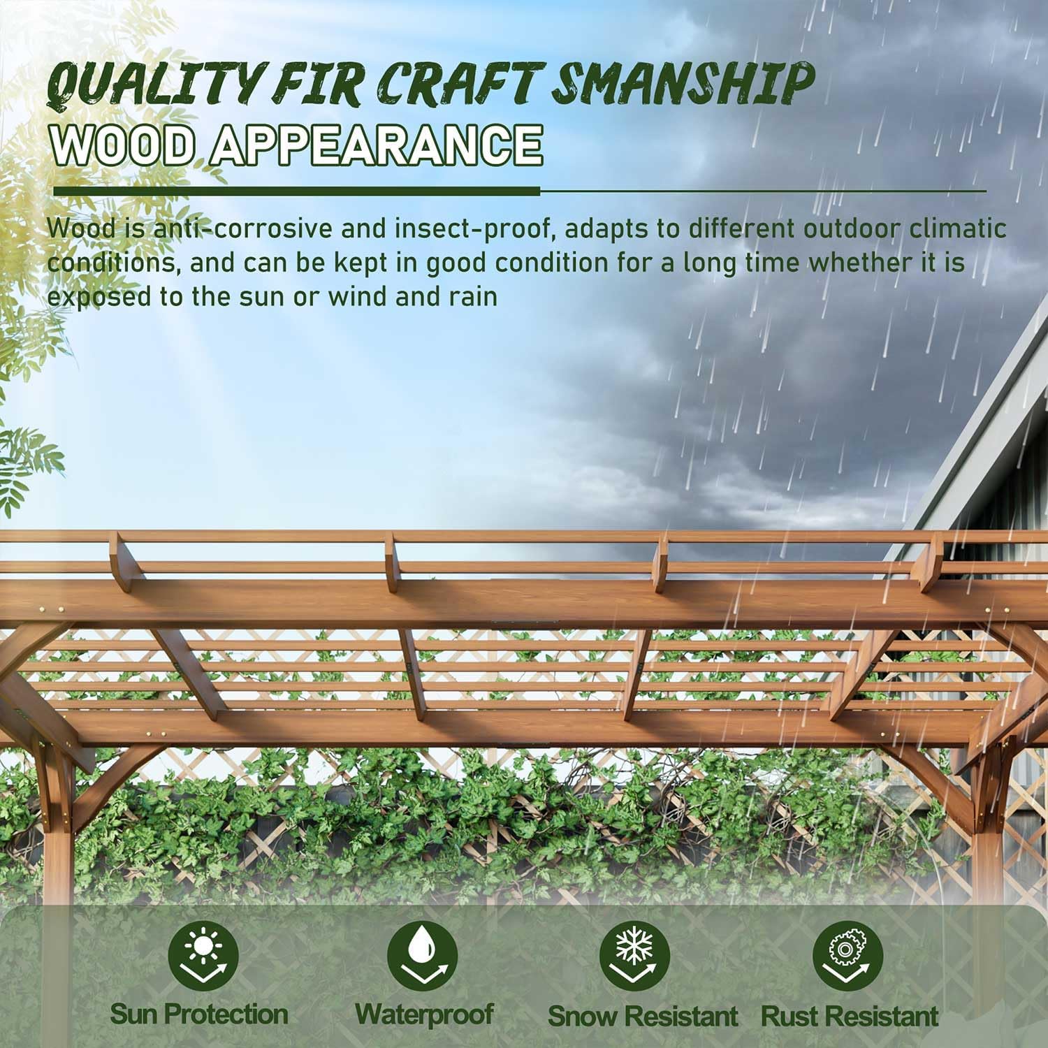 Outdoor Wooden Pergola 12x10 ft with Trellis Roof for Climbing Plants Brown