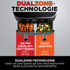 Ninja Foodi Dual Zone Digitale Heißluftfritteuse, 7,6L Airfryer, 2 Fächer, Antihaftbeschichtung, spülmaschinenfeste Körbe, 6-in-1, 4-6 Portionen, Schwarz AF300EU
