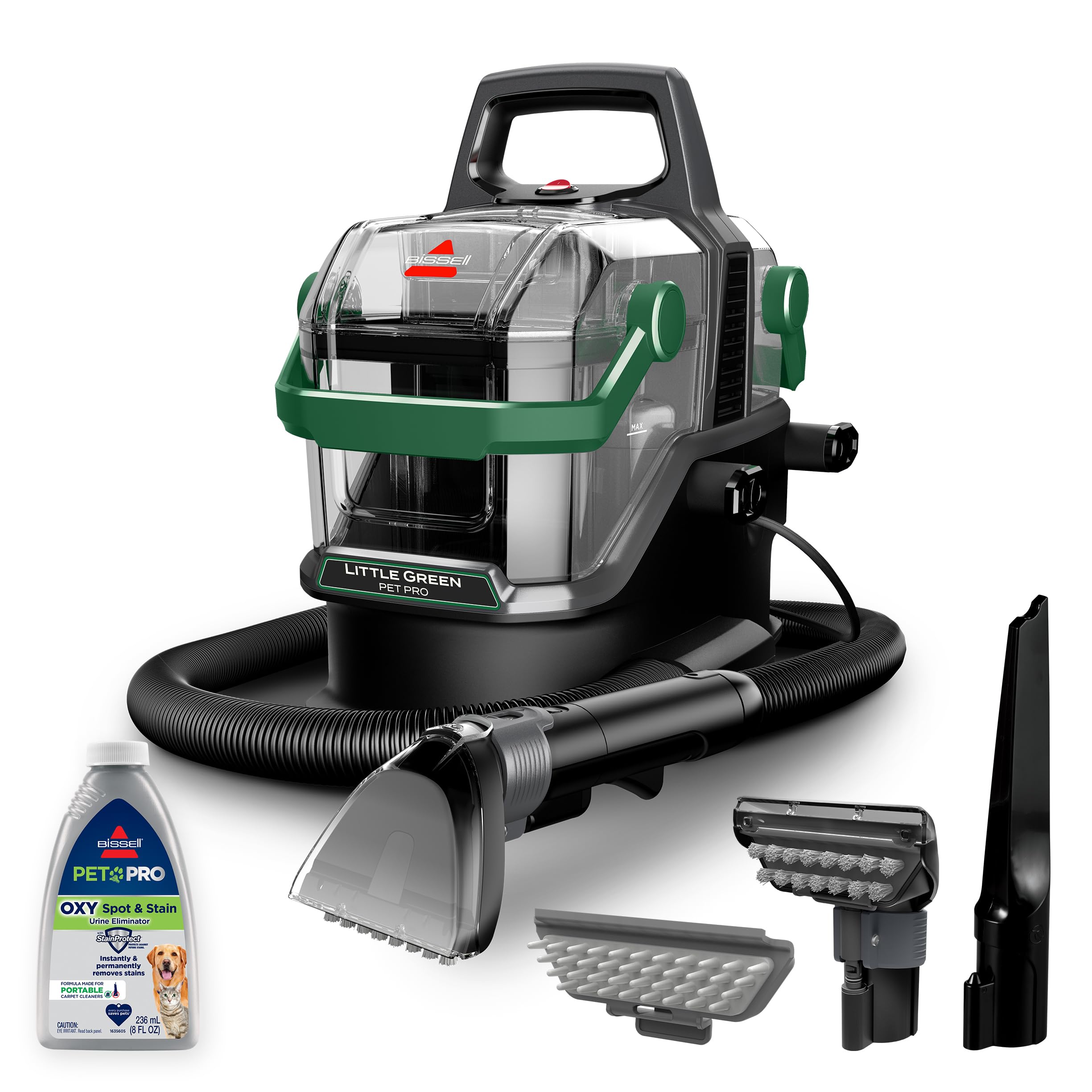 BISSELL Little Green Pet Pro Portable Carpet and Upholstery Deep Cleaner, Car/Auto Detailer with Self-Cleaning Tough Stain, Pet Hair Removal, Crevice Tool (3909)