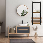 Lengfkus Modern Towel Rack for Rolled Towels,Towel Rack for Bathroom,Wall Mounted Bathroom Organizer Storage,Metal Towel Holders with Wooden Shelf,11" L x 5.5" W x 30" H,Black