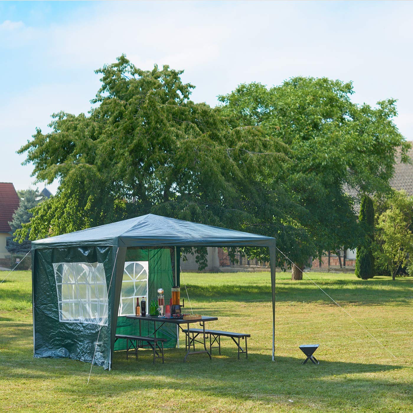 SANHENG Pop-Up-Pavillon, Pop-Up-Zelt mit Gewichten, vollständig wasserdicht, Allwetter-Pavillon, ideal für Outdoor, Party, Camping, 2 x 2 m, Weiß