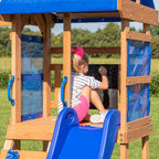 Backyard Discovery Aurora Wooden Playhouse Swing Set with Slide