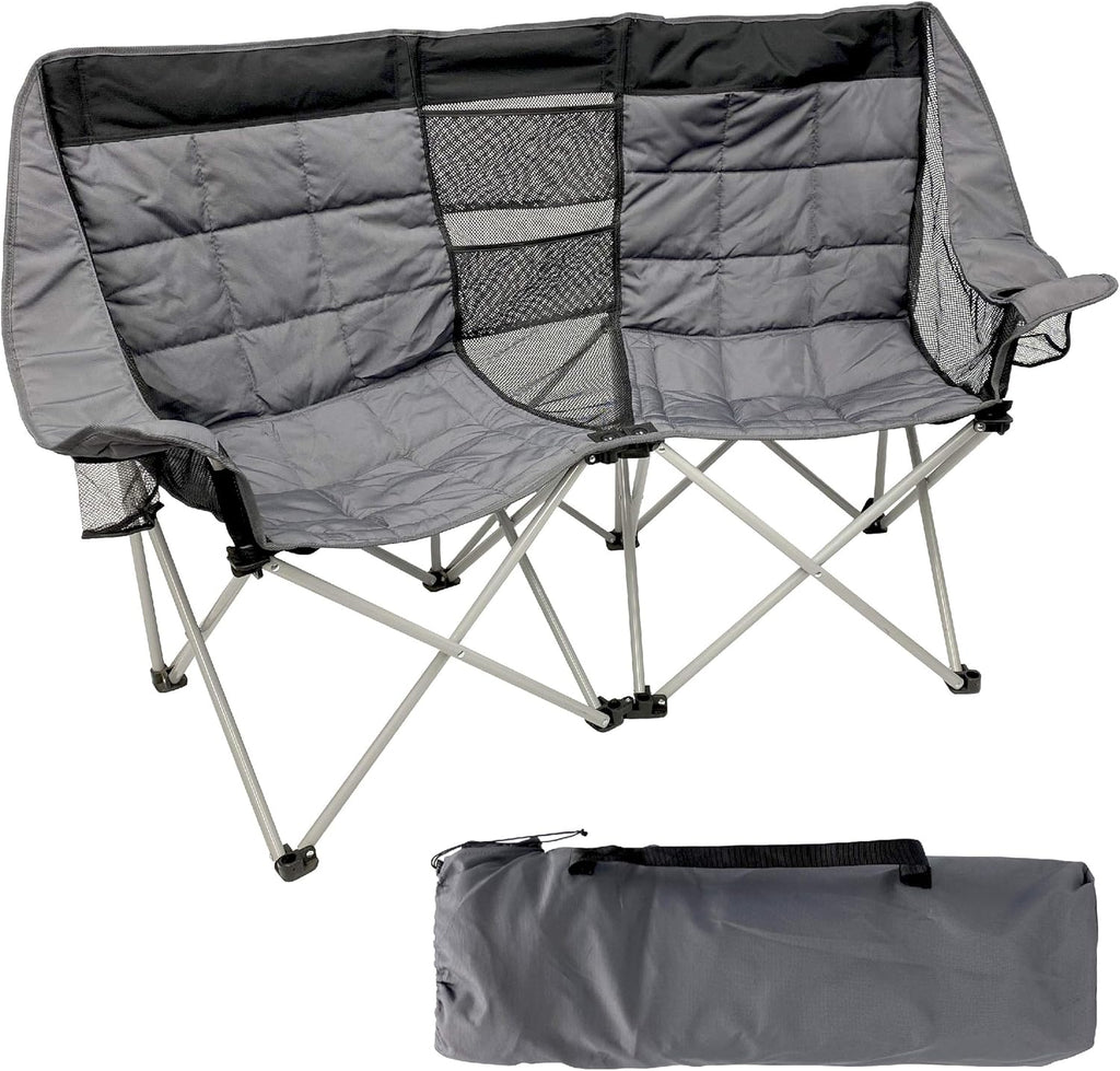 EasyGo Product Double Love Seat Oversized Camping Chair Black Grey