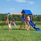 Backyard Discovery Aurora Wooden Playhouse Swing Set with Slide
