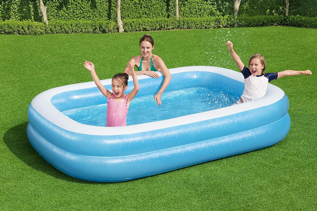 Bestway 54006 Family Rectangular Inflatable Paddling Pool Blue/White