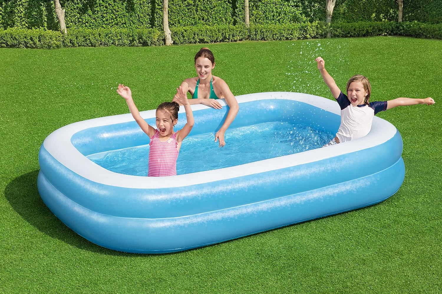 Bestway 54006 Family Rectangular Inflatable Paddling Pool Blue/White