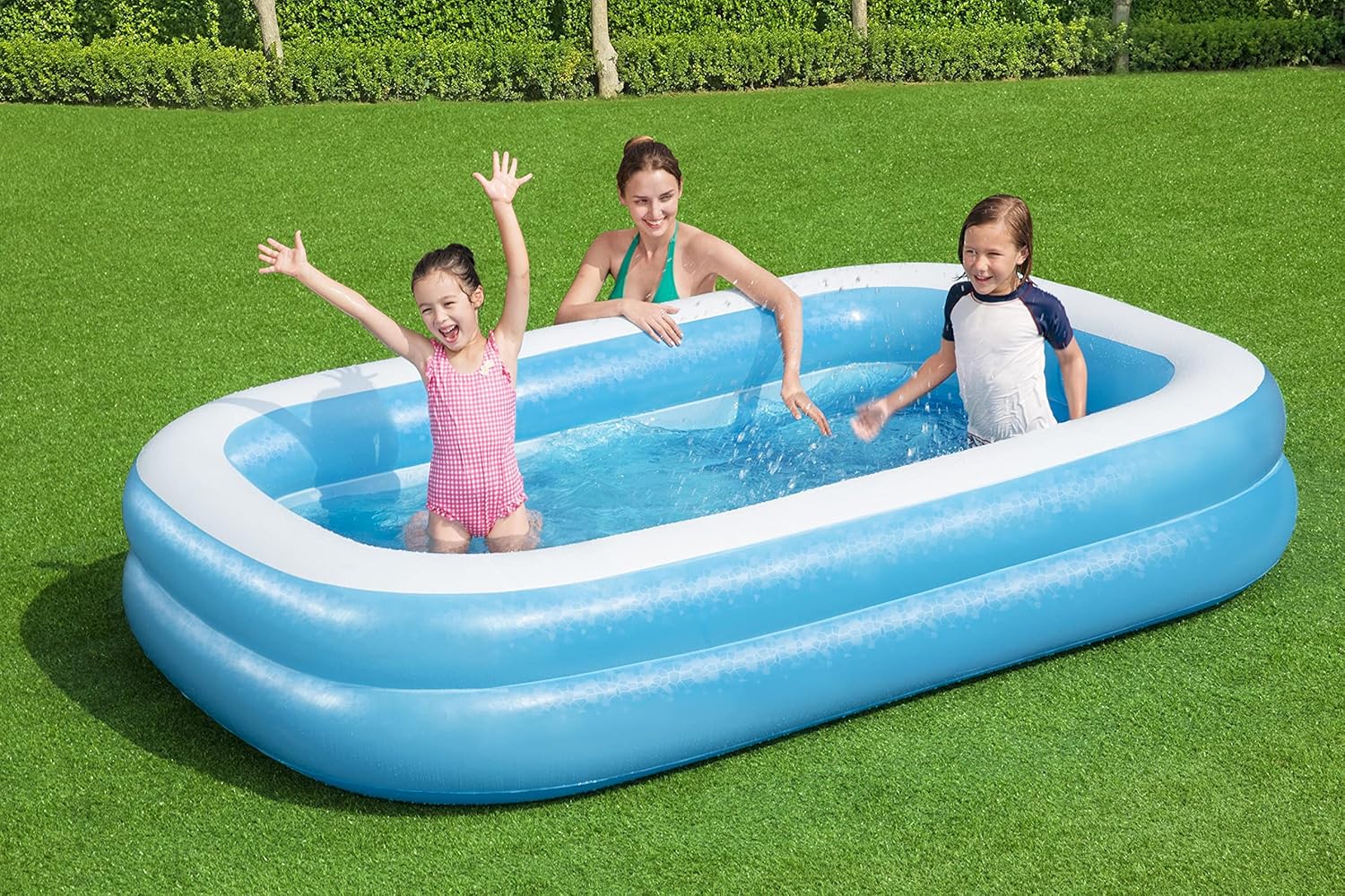 Bestway 54006 Family Rectangular Inflatable Paddling Pool Blue/White