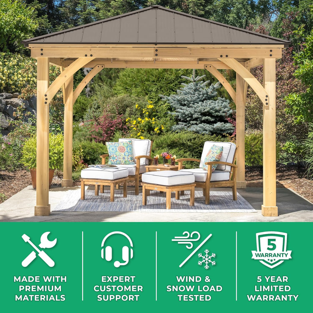 Yardistry 10x10 Meridian Cedar Gazebo Pavilion with Aluminum Roof