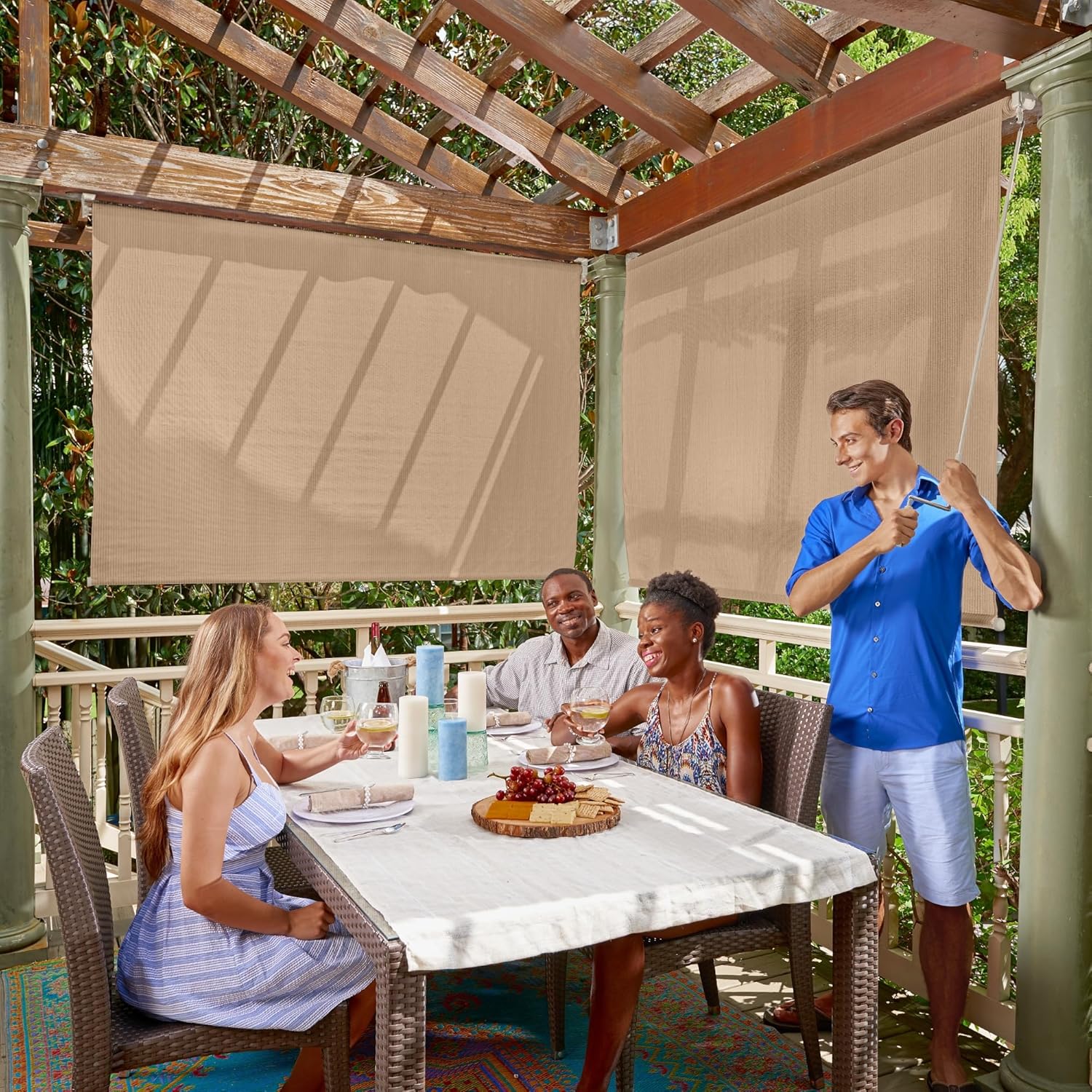 Coolaroo Outdoor Roller Shade with Wand UV Block Light Filtering