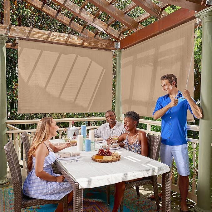 Coolaroo Outdoor Roller Shade with Wand UV Block Light Filtering