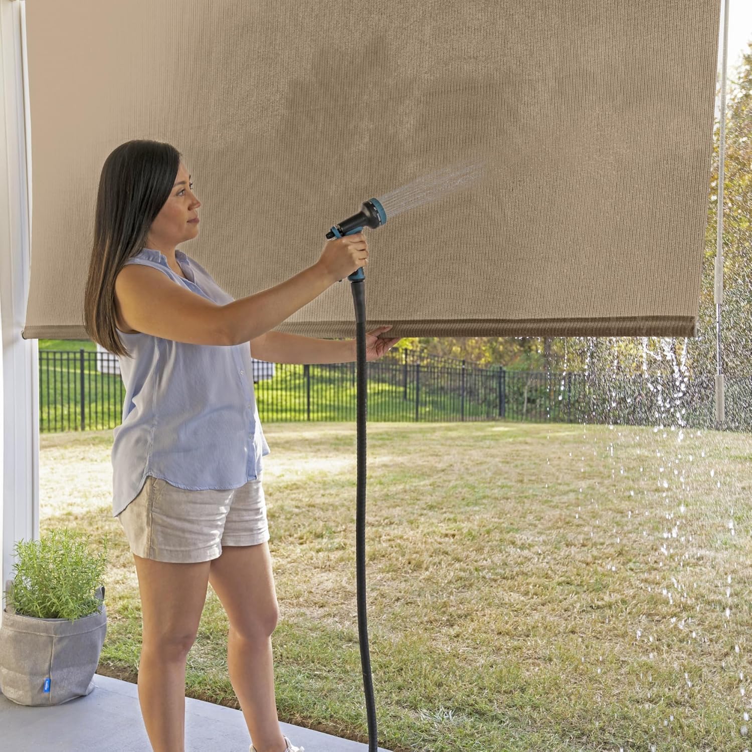 Coolaroo Outdoor Roller Shade with Wand UV Block Light Filtering