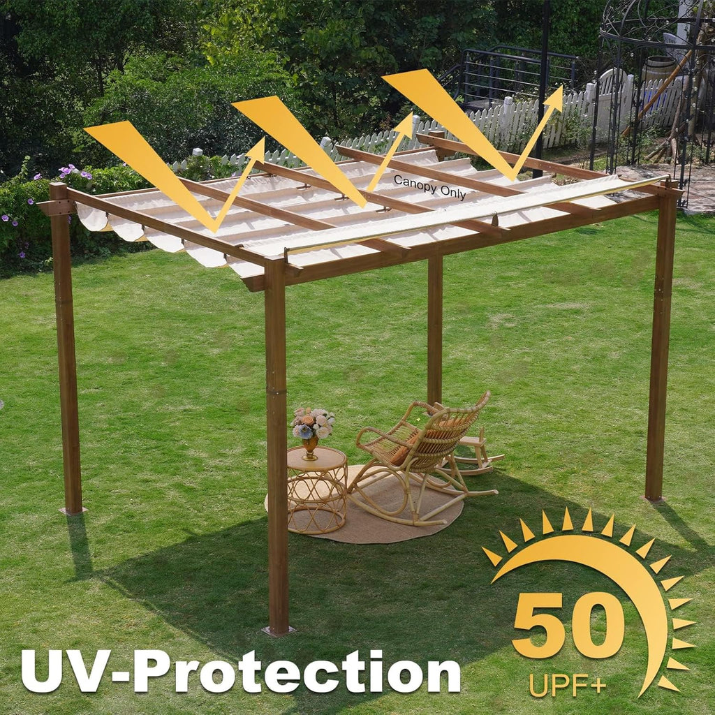 OLILAWN 10 X 12 Ft Retractable Pergola Shade Cover Khaki