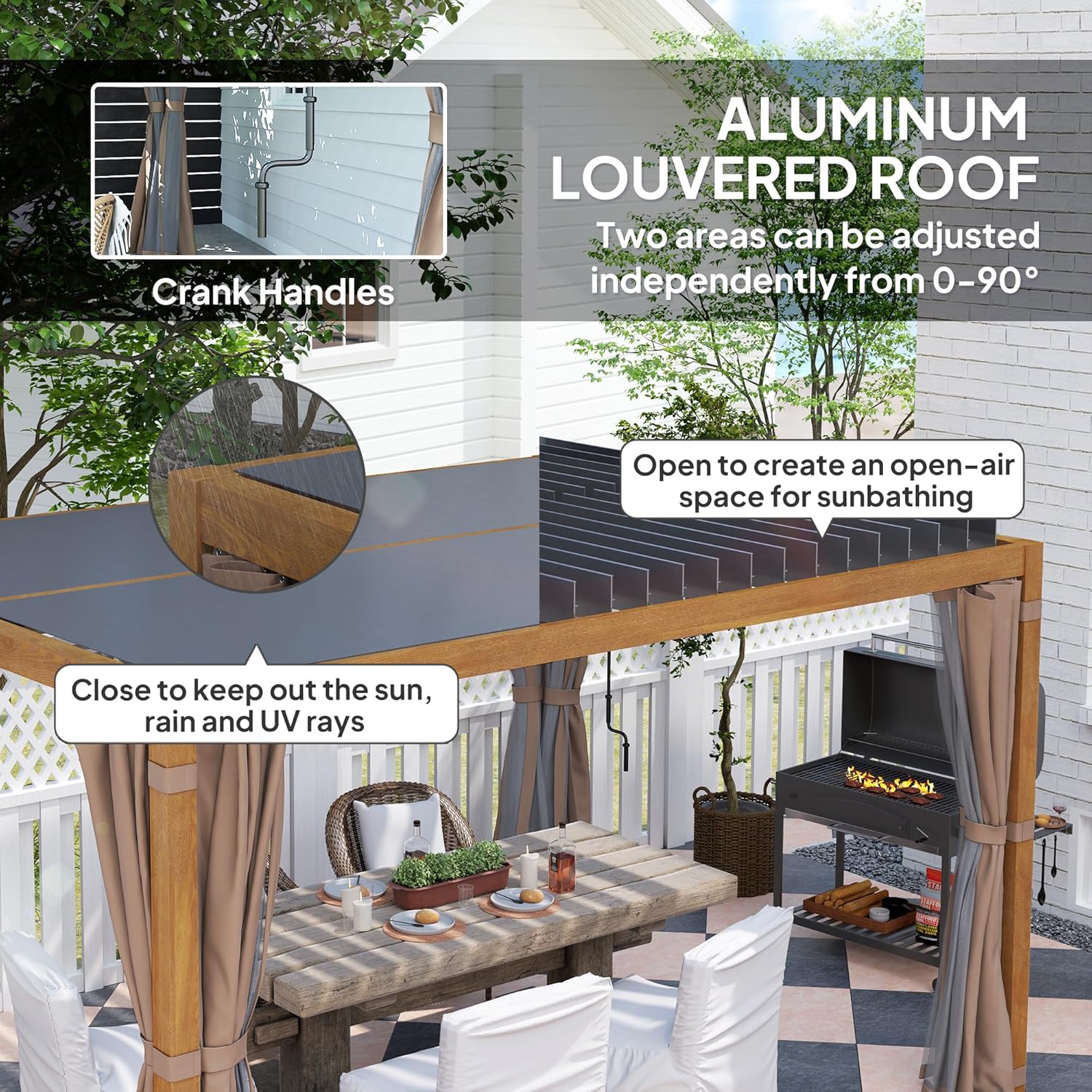 Outsunny Louvered Pergola Hardtop Gazebo with Adjustable Aluminum Roof