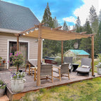 PURPLE LEAF Wood Look Aluminium Pergola 3 x 4m Sliding Roof Gazebo Beige