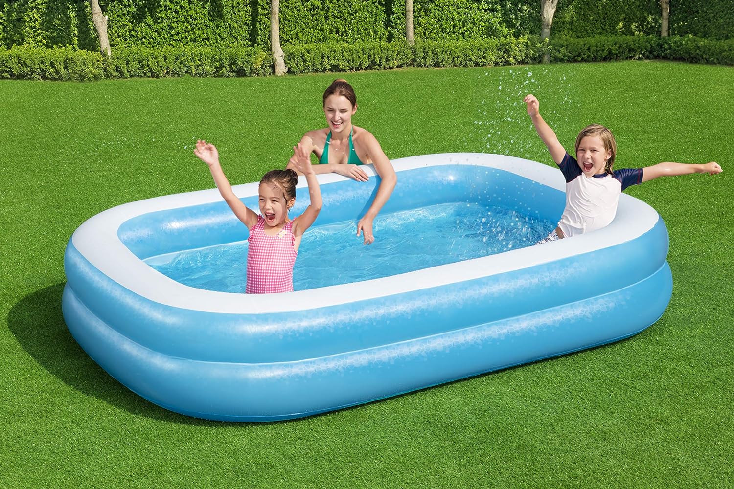Bestway 54006 Family Rectangular Inflatable Paddling Pool Blue/White