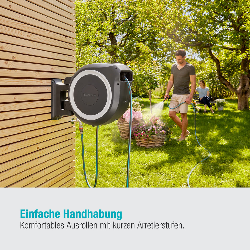 Gardena Wand-Schlauchbox RollUp XL (weiß) 35 m: flexible Bewässerung für große Gärten, Schwenkbare Schlauchbox, inkl. 35 m Gardena Qualitätsschlauch und Montagehilfe (18632-20)
