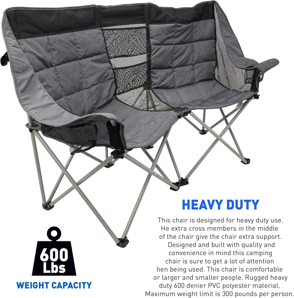 EasyGo Product Double Love Seat Oversized Camping Chair Black Grey