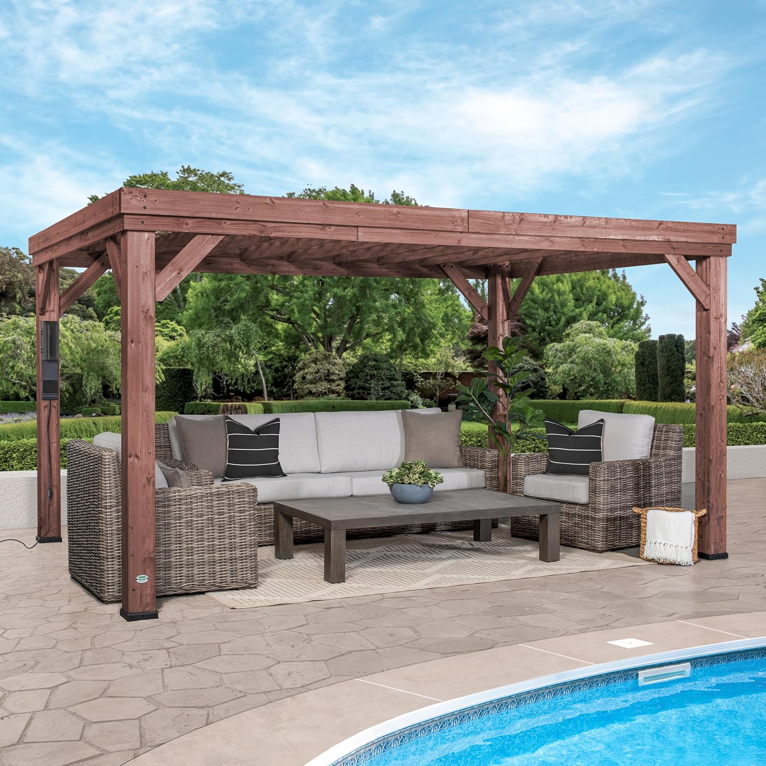 Backyard Discovery Brockton 14x10 Cedar Pergola with PowerPort and Bungee Cords