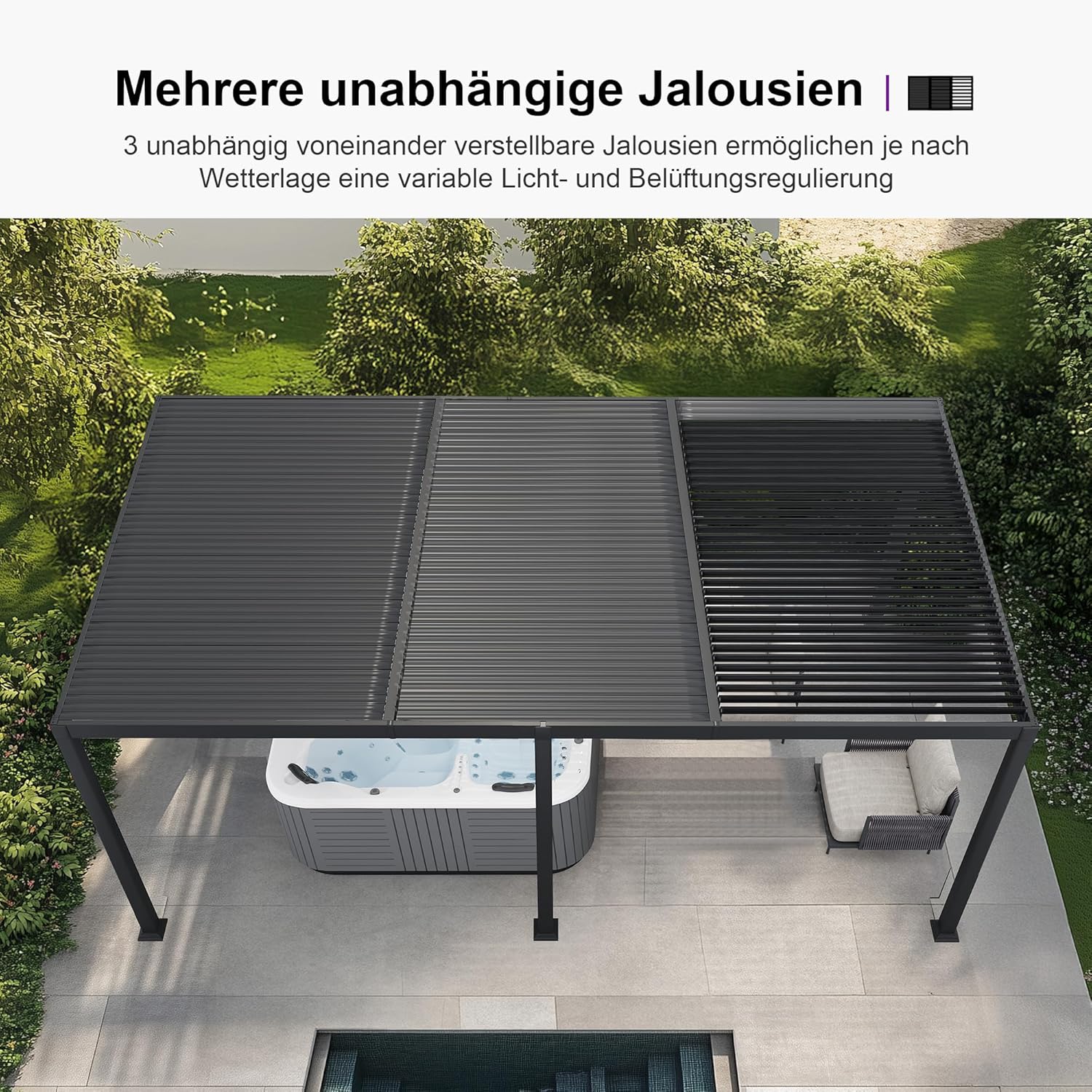 PURPLE LEAF 3.5x6.25m Freestanding Aluminum Pergola Adjustable Slat Roof Grey