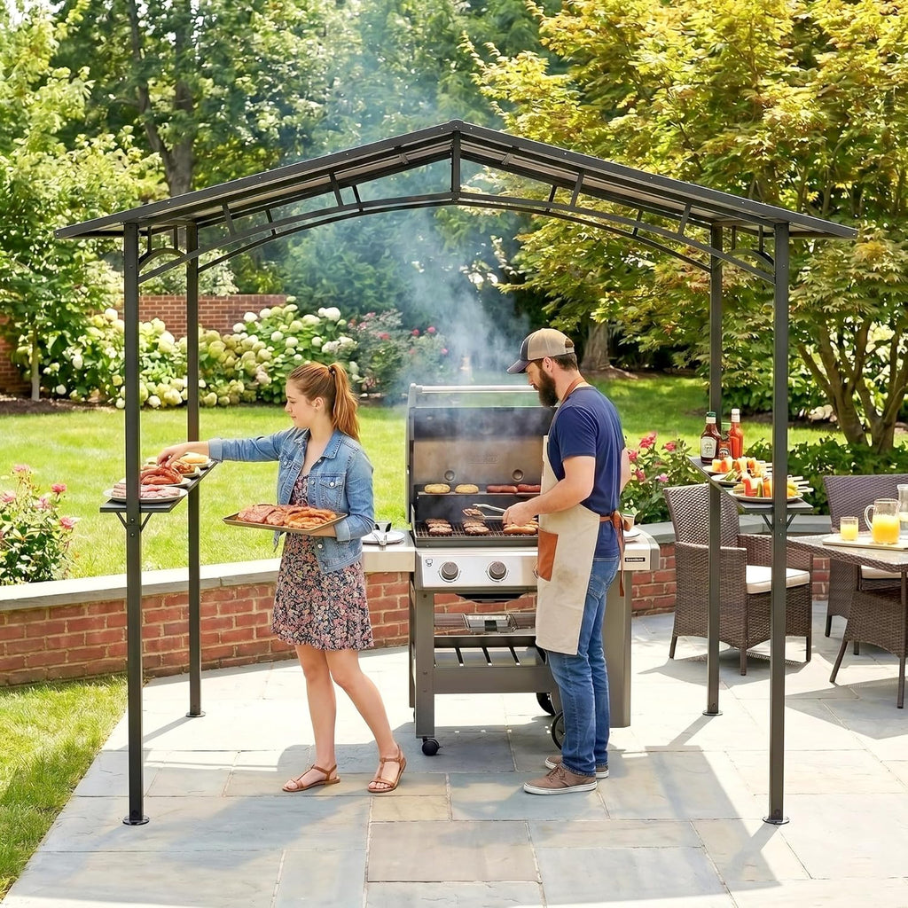Outsunny BBQ Grill Gazebo 2.5 x 1.5m Black Metal Polycarbonate