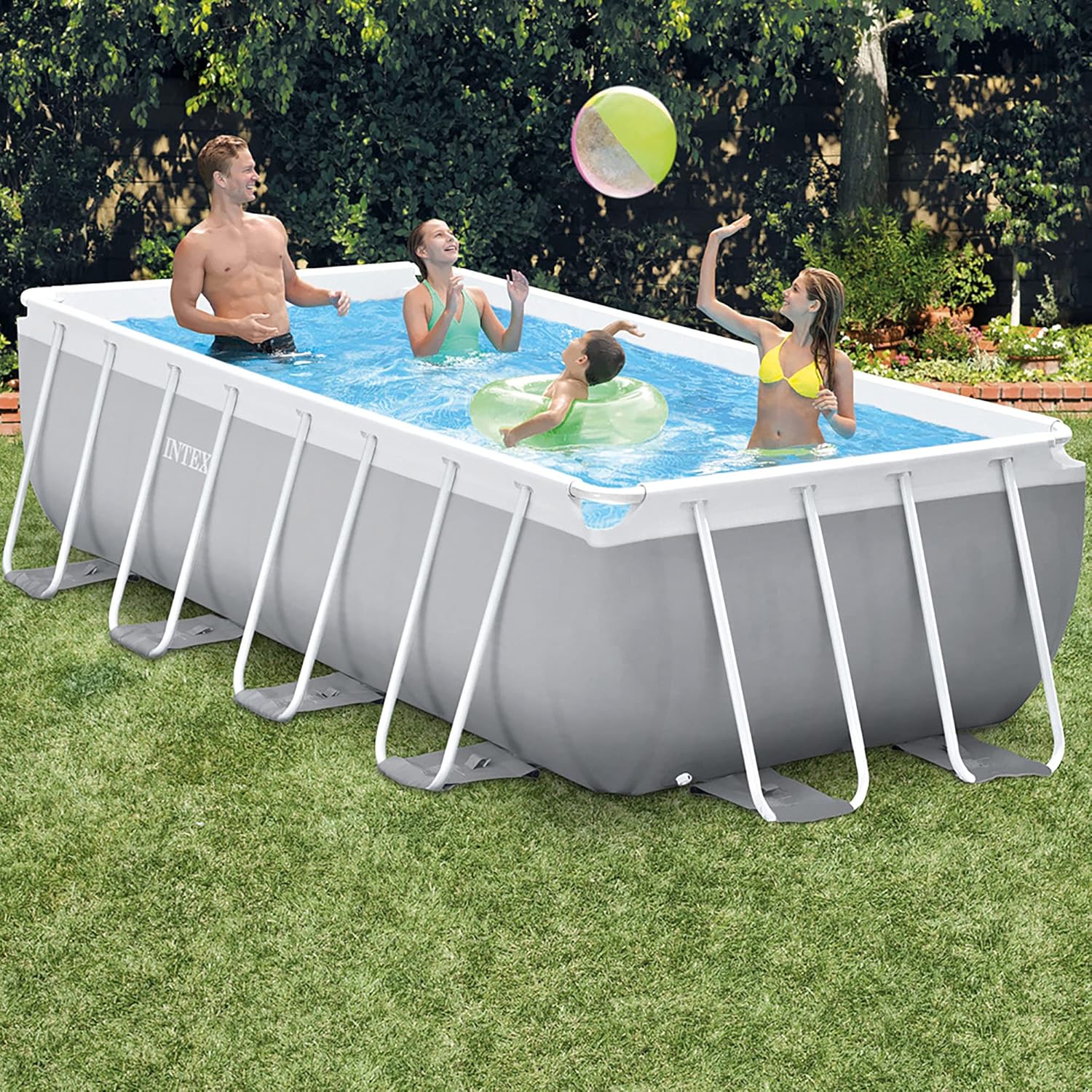 Intex Prism Frame Rectangular Above Ground Pool Set 13ft x 6.6ft x 3.3ft Gray