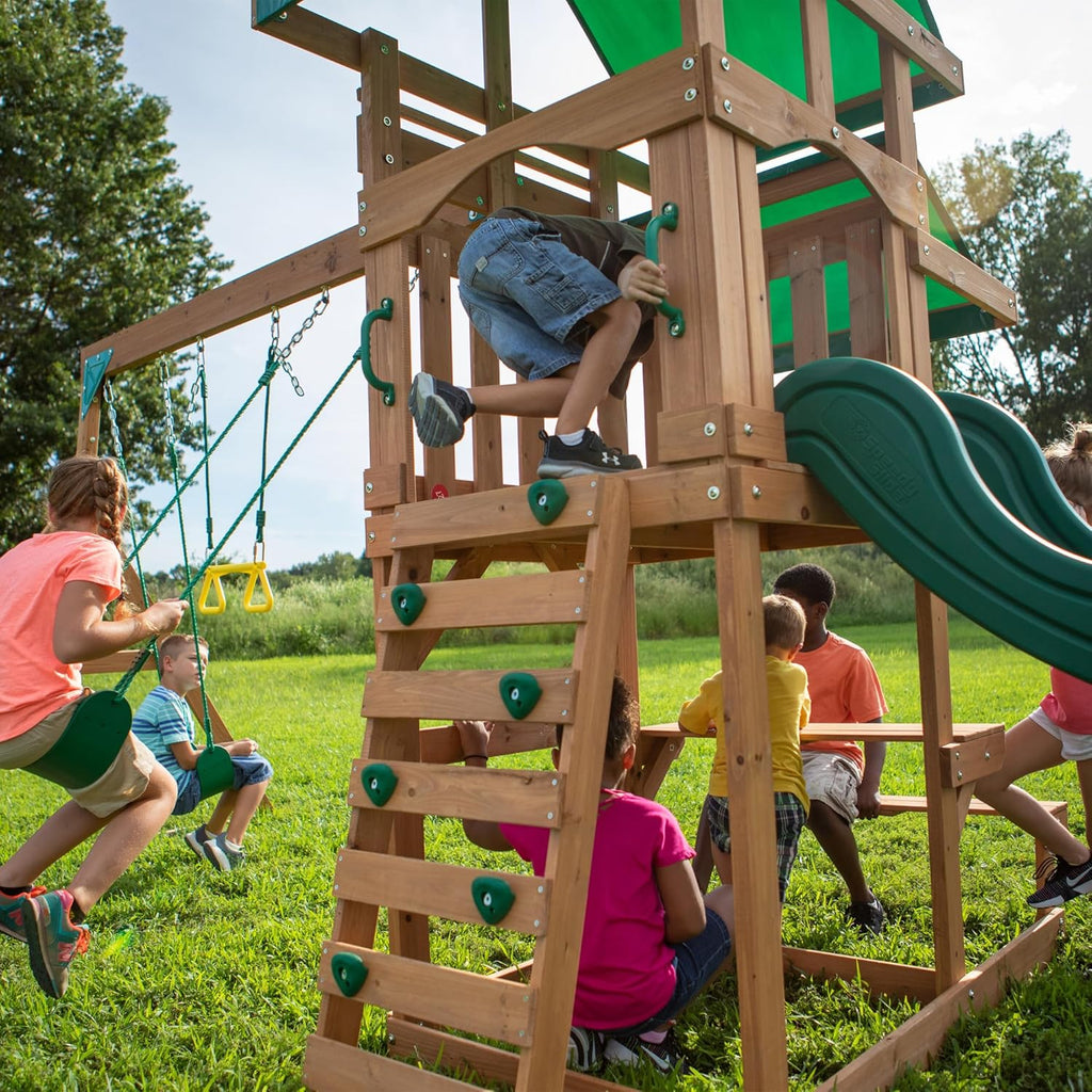 Backyard Discovery Belmont Cedar Wood Swing Set Wave Slide