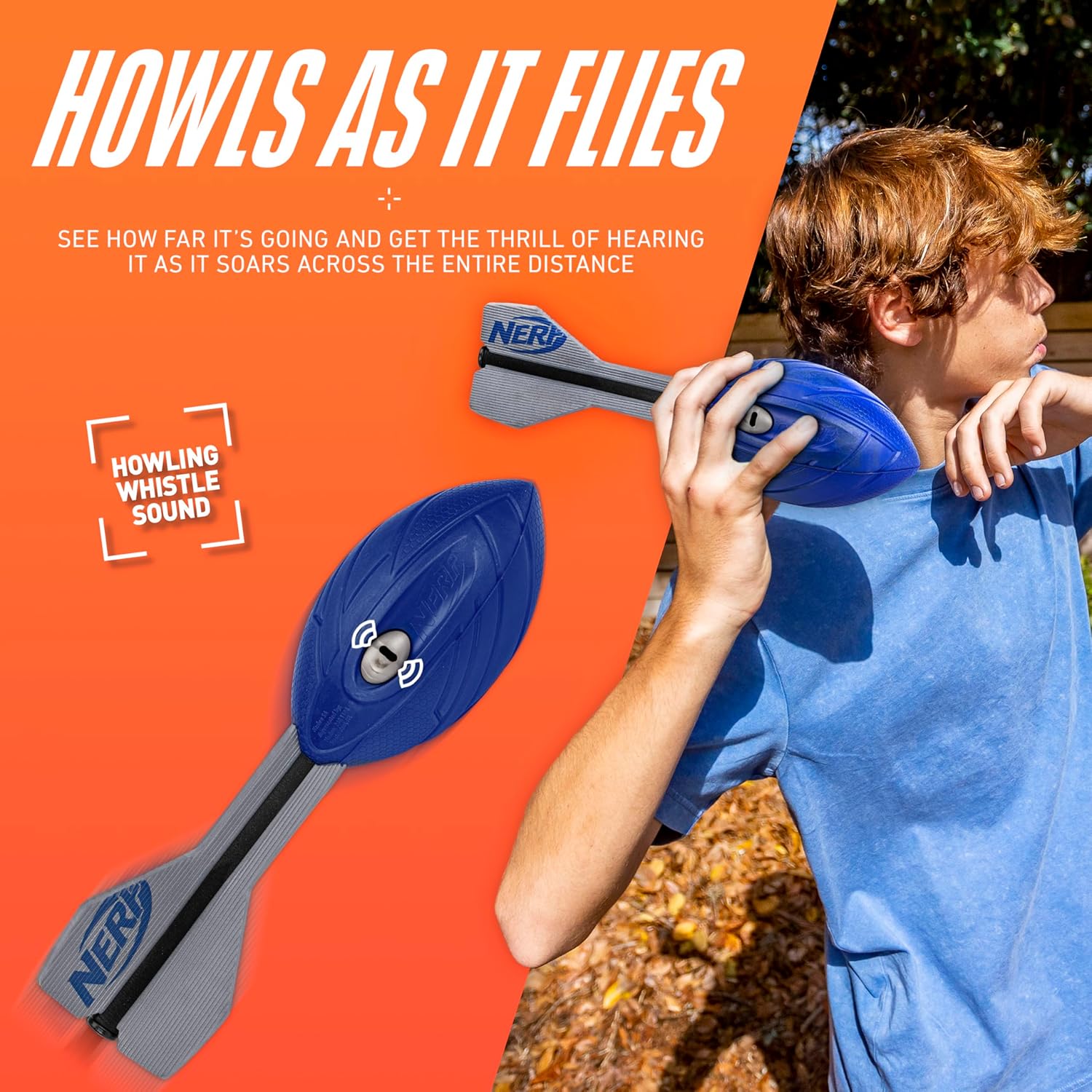 Nerf Vortex Aero Howler Foam Football Flight-Optimizing Tail Blue